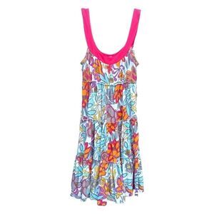 Billabong Summer Dress Size M All-over Floral Design Pink Trim Multicolored